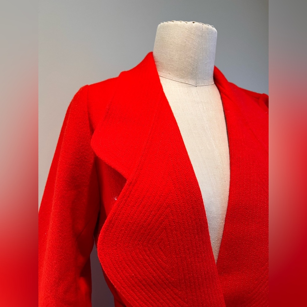 THE GREAT. Trapunto long wool hot red trench coat tie waist sz 0 XS S - Picture 7 of 13